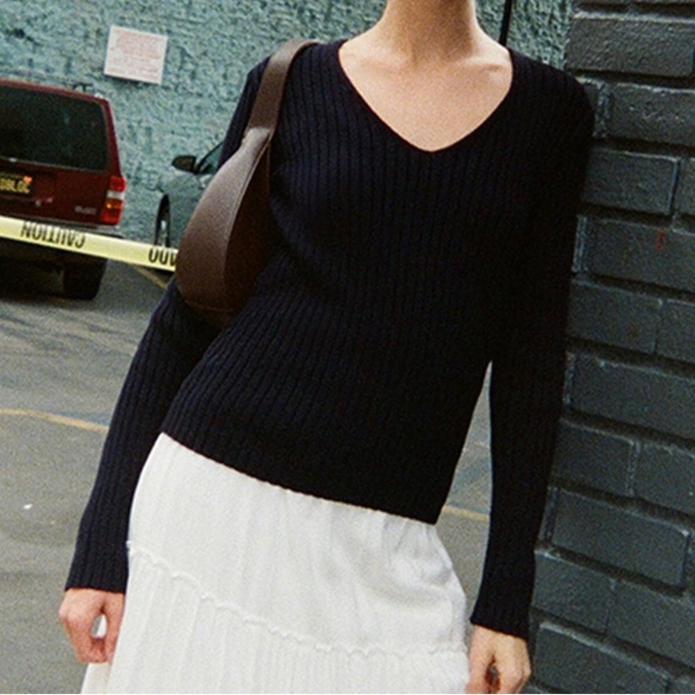 John Galt Blue V-Neck Long Sleeve Sweater